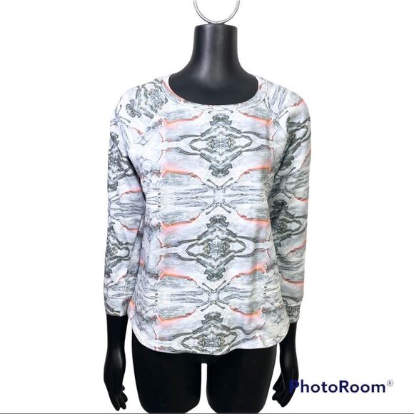 Lot78 multicolored watercolor print 100% cotton 3/4 sleeves crew neckline top S - Picture 1 of 9